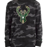 New Era Dark Camo Icon Black Milwaukee Bucks Long Sleeve T-Shirt - Front View