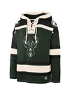 47 Brand Superior Lacer Milwaukee Bucks Hooded Sweatshirt in Green and Cream - Front View