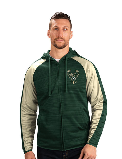 G-III Track Neutral Zone Green Milwaukee Bucks Full Zip Jacket - Front View