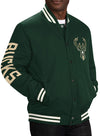 G-III Varsity Swingman Green Milwaukee Bucks Snapfront Jacket - Front View On Model