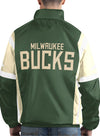 Starter The Kick Off Milwaukee Bucks Full Zip Jacket In Green, White & Cream - Back View On Model