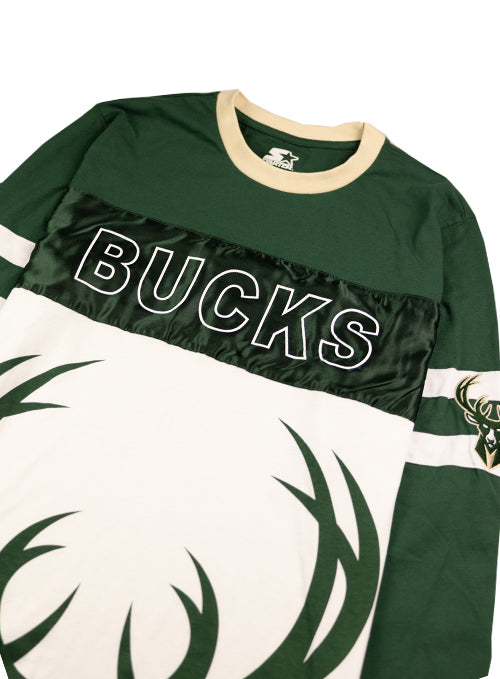 Starter Half Time Milwaukee Bucks Long Sleeve T-Shirt-closeup