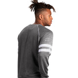 Starter French Terry Tackle Milwaukee Bucks Crewneck Sweatshirt in Grey - Angled Back Right Side View