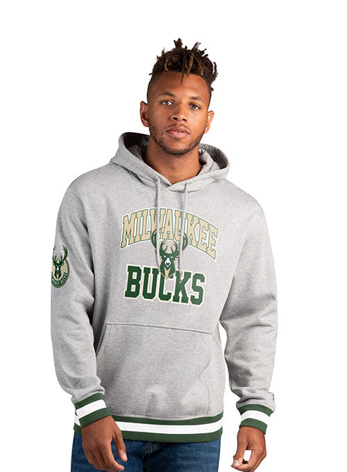 Starter The Snap Gray Milwaukee Bucks Hooded Sweatshirt - Front View