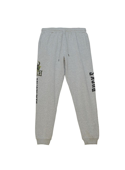 Mitchell & Ness HWC Ghost Milwaukee Bucks Jogger Pant in Grey - Front View