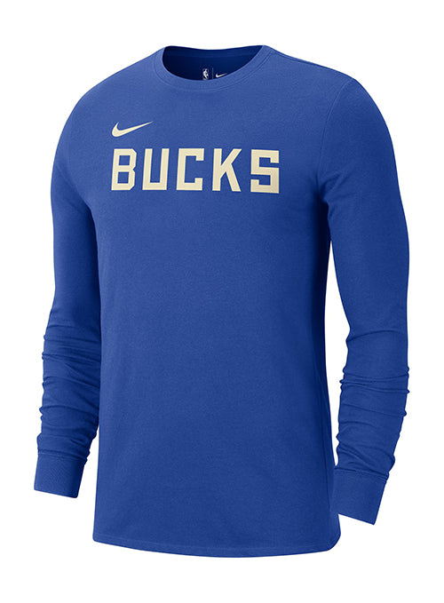 Nike 2024-2025 City Edition Royal Essential Logo Milwaukee Bucks Long Sleeve T-Shirt