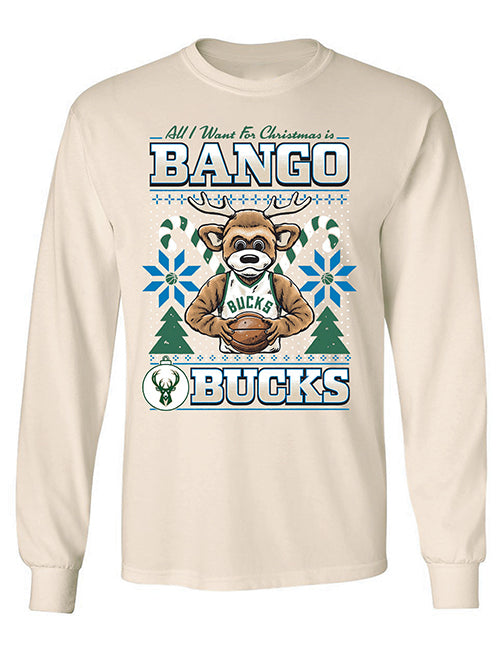 Item Of The Game Bango Milwaukee Bucks Long Sleeve Holiday T-Shirt