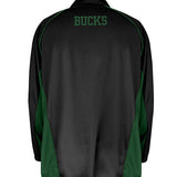 Big & Tall Fanatics Full Logo Black Milwaukee Bucks 1/4 Zip Pullover in Black and Green - Back View