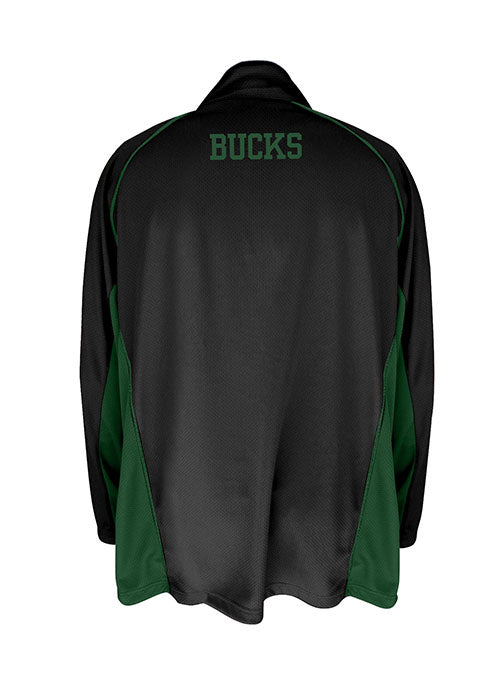 Big & Tall Fanatics Full Logo Black Milwaukee Bucks 1/4 Zip Pullover in Black and Green - Back View