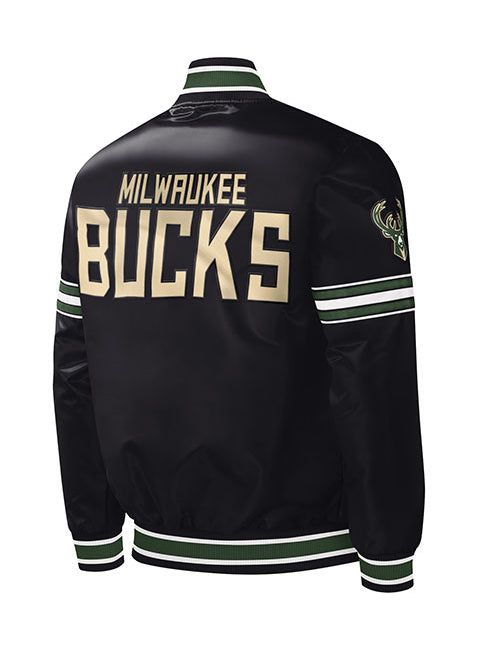 Starter Satin Slider Milwaukee Bucks Jacket in Black - Back View