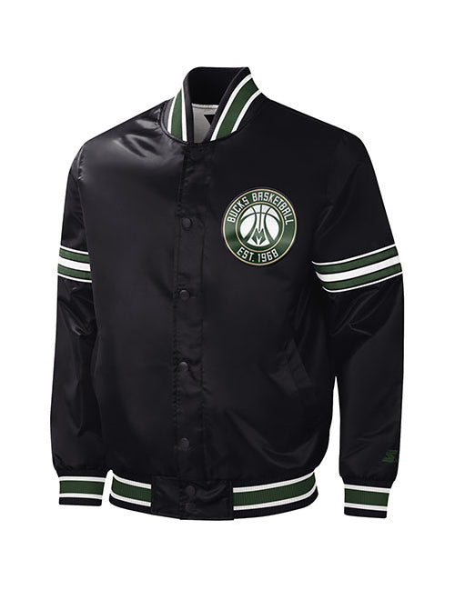 Starter Satin Slider Milwaukee Bucks Jacket in Black - Front View