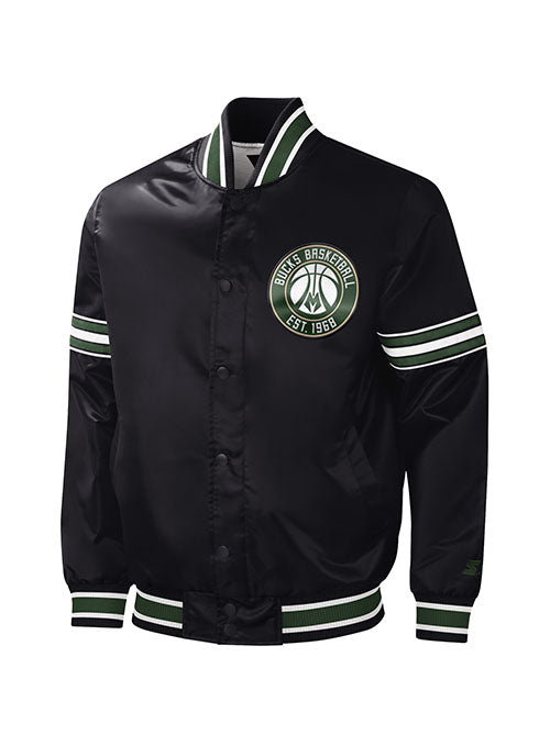 Starter Satin Slider Milwaukee Bucks Jacket in Black - Front View