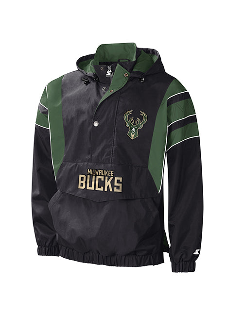 G-III Impact Black Milwaukee Bucks 1/2 Zip Pullover Jacket- front 