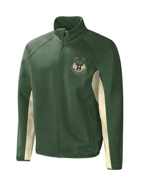 G-III Home Team Milwaukee Bucks Woven Jacket in Green and Gold - Front View