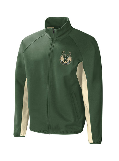 G-III Home Team Milwaukee Bucks Woven Jacket in Green and Gold - Front View