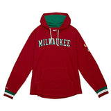 Mitchell & Ness HWC '68 Legendary Slub Red Milwaukee Bucks Long Sleeve Hooded T-Shirt in Red - Front View