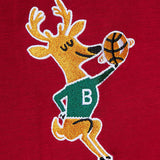 Mitchell & Ness HWC '68 Legendary Slub Red Milwaukee Bucks Long Sleeve Hooded T-Shirt in Red - Zoomed Left Arm Logo View