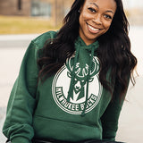 Nike ESS GX Milwaukee Bucks Hooded Sweatshirt In Green - Front View On Model