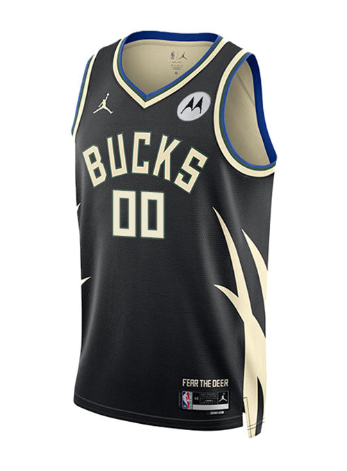 Jordan 2022 Statement Edition Custom Milwaukee Bucks Swingman Jersey in Black - Front View