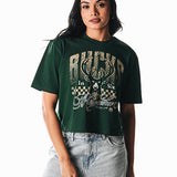 Women's Bucks In Six x The Wild Collective Checker Milwaukee Bucks Crop T-Shirt