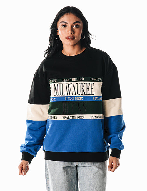 Bucks In Six x The Wild Collective Colorblock Milwaukee Bucks Crewneck Sweatshirt