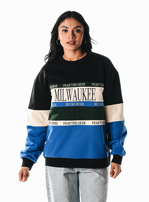 Bucks In Six x The Wild Collective Colorblock Milwaukee Bucks Crewneck Sweatshirt