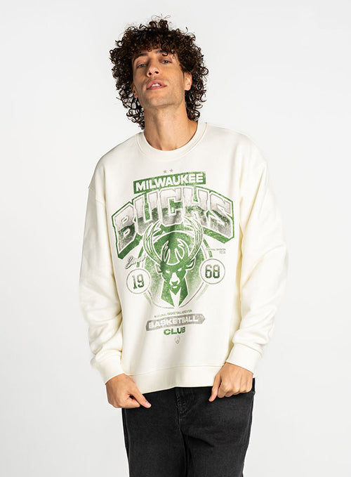 The Wild Collective Vintage Milwaukee Bucks Crewneck Sweatshirt- male model