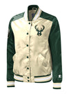 Women's Starter Legend Icon Milwaukee Bucks Varsity Jacket In Cream & Green - Front View