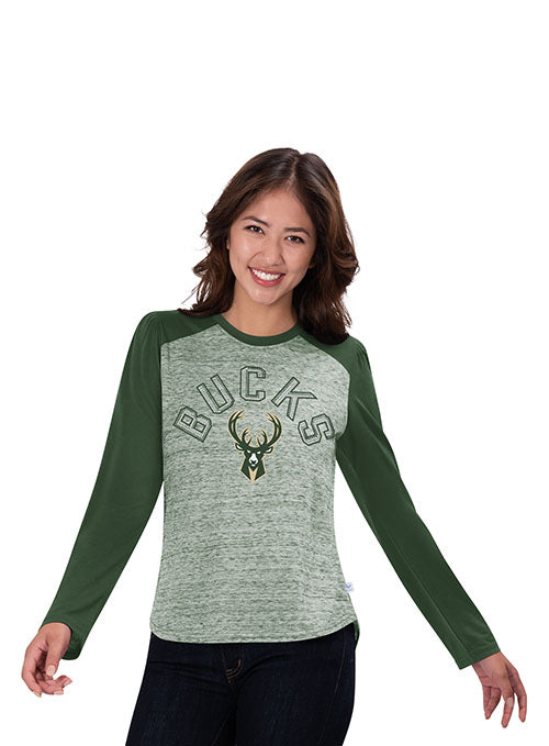 Women's Touch by G-III Wildcard Raglan Milwaukee Bucks Long Sleeve T-Shirt in Green - Front View