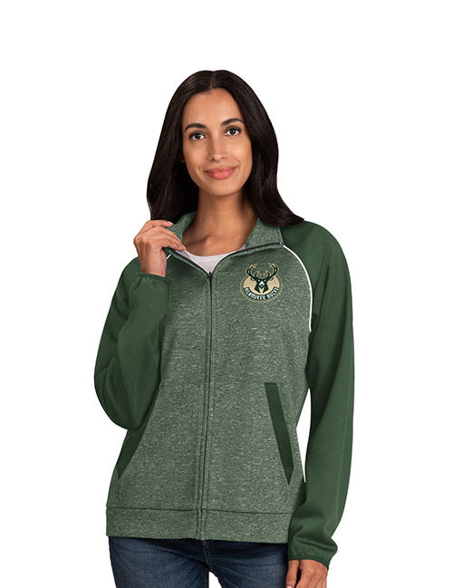 Women's G-III Track Podcast Green Milwaukee Bucks Jacket in Green - Front View