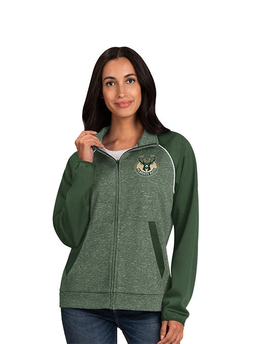 Women's G-III Track Podcast Green Milwaukee Bucks Jacket in Green - Front View