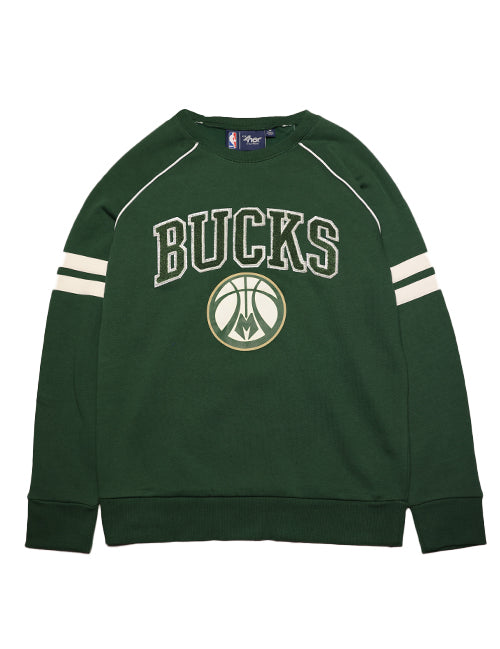 Women's G-III Crew Neck Team Pride Green Milwaukee Bucks Sweatshirt-front 