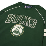 Women's G-III Crew Neck Team Pride Green Milwaukee Bucks Sweatshirt-close up