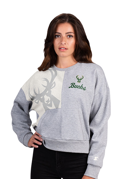 Women's Starter Gridiron Milwaukee Bucks Crewneck Sweatshirt-front