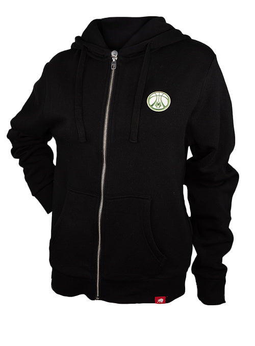 Women's Sportiqe Ally Ball Logo Black Milwaukee Bucks Full-Zip Hooded Sweatshirt- front 