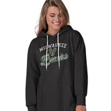 Women's Starter Team Script Milwaukee Bucks Hooded Sweatshirt in Black - Front View