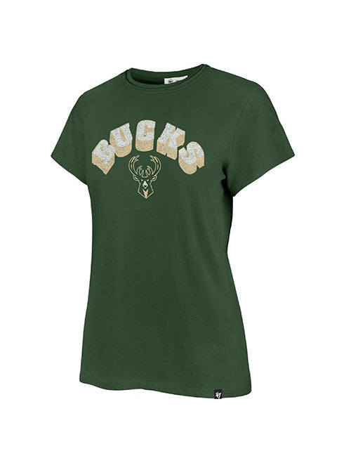 Women's '47 Brand Frankie Drop Shadow Milwaukee Bucks T-Shirt in Green - Front View