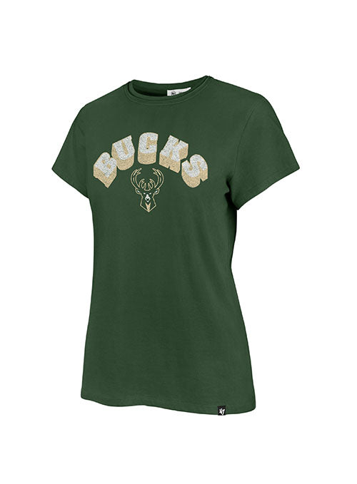 Women's '47 Brand Frankie Drop Shadow Milwaukee Bucks T-Shirt in Green - Front View