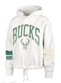 Women's 47 Brand Harper White Milwaukee Bucks Hooded Sweatshirt - Front View