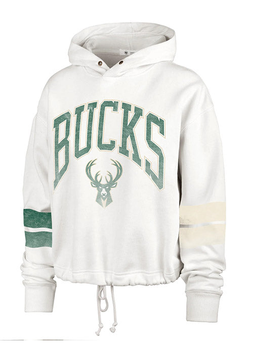 Women's 47 Brand Harper White Milwaukee Bucks Hooded Sweatshirt - Front View