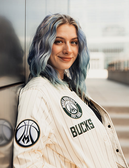 Women's Pro Standard Pinstripe Classic Logo Milwaukee Bucks Satin Jacket-side