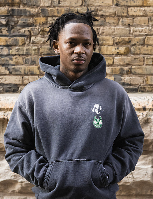 Warren Lotas Milwaukee Bucks in Six Myth of Milwaukee Hooded Sweatshirt- photoshoot front 