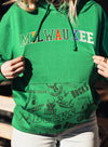 Bucks In Six x Mitchell & Ness Eras Collage Milwaukee Bucks Hooded Sweatshirt- front close up 