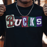 Bucks In Six x Mitchell & Ness Eras Milwaukee Bucks Long Sleeve T-Shirt- front close up