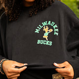 Women's Mitchell & Ness HWC '68 Founded Milwaukee Bucks Crewneck Sweatshirt-model 2