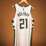 Signed Game Used 2022 Association Edition Jrue Holiday Milwaukee Bucks Authentic jersey-back