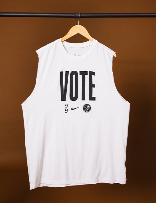 Game Worn Nike Vote Giannis Antetokounmpo Cut-Off Shooter Shirt-front