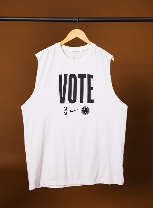 Game Worn Nike Vote Giannis Antetokounmpo Cut-Off Shooter Shirt-front
