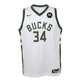 Youth Nike 2022 Association Giannis Antetokounmpo Milwaukee Bucks Swingman Jersey- front view 