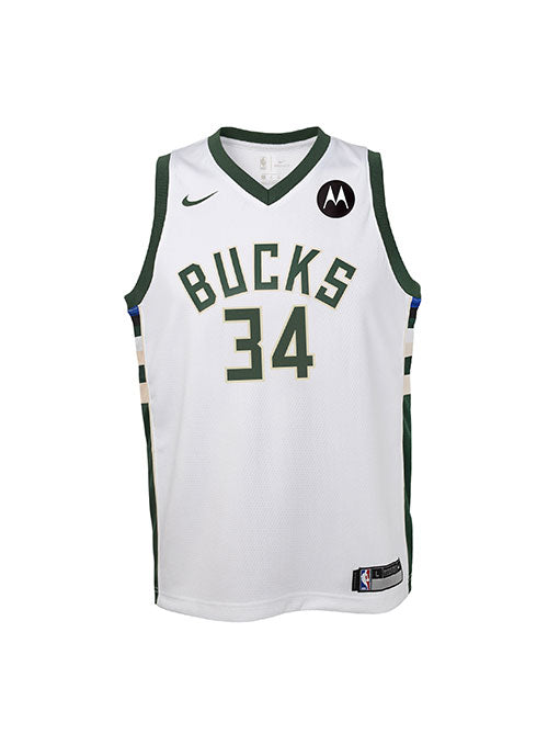 Youth Nike 2022 Association Giannis Antetokounmpo Milwaukee Bucks Swingman Jersey- front view 